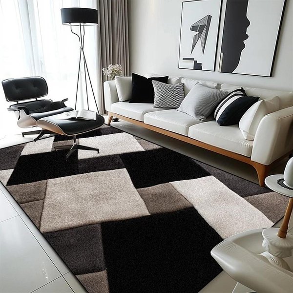 Alfombra De Cuadros GeoméTricos Moderna Para Sala De Estar DecoracióN Del Hogar Alfombras Suaves De ÁRea Grande Dormitorio Antideslizantes Lavables Felpudos De Cama 60*90Cm-image