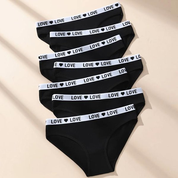 7 Sztuk/Zestaw Damskich BawełNianych Majtek Seksowne MięKkie Paski Majtki śLiczne Litery DziewczęCe Majtki Damskie OddychająCe RozciąGliwe Bielizna XS-XL Xl-image