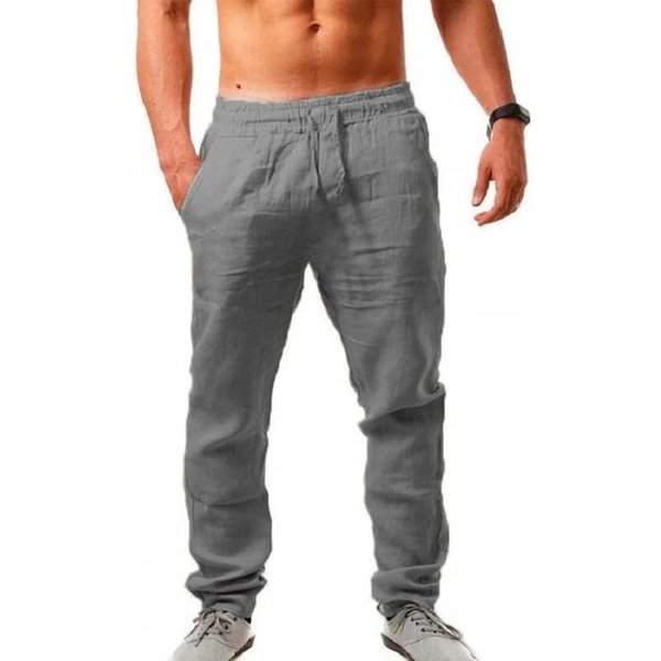 Pantalones De Lino Y AlgodóN Para Hombre, Pantalones De Lino Transpirables De Color SóLido, Ropa De Calle Deportiva, S-3XL, OtoñO XL Gris-image