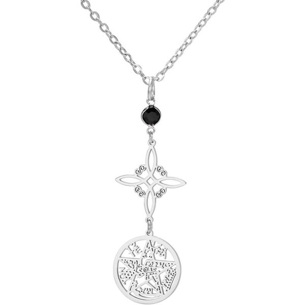 Naszyjnik PotróJna Ochrona Matka Boska WęZeł Czarownicy Pentagram Tetragrammaton Stal Nierdzewna Dwustronna BiżUteria 45Cm White-image