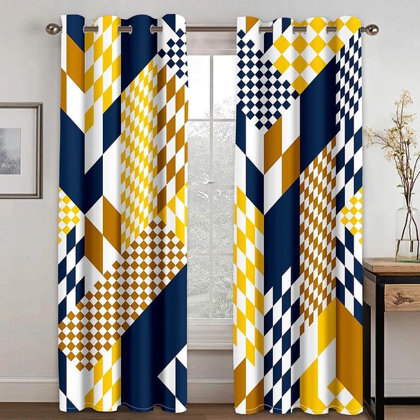 Cortinas Abstractas Modernas Baratas Drapeadas Amarillo Gris GeoméTricas Espirales Para Ventanas Sala De Estar Dormitorio DecoracióN De La HabitacióN 2 Piezas Cortinas 100W130H(Cm)40X51In&Rod Pocket White-image