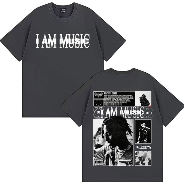 Raper Playboi Carti I AM Music Koszulki Z Logo Albumu Dla MężCzyzn Harajuku Hip Hop Vintage Koszulka Codzienny Komfort 100% BawełNa Koszulki S Gray-image