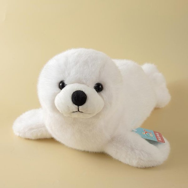Urocza Realistyczna Pluszowa Lalka Foka Morska BiałO-Szara Wypchana Foka MięKka Zabawka Kawaii Pluszowe ZwierzęTa Morskie Prezent Urodzinowy ŚWiąTeczny 30Cm BiałY-image