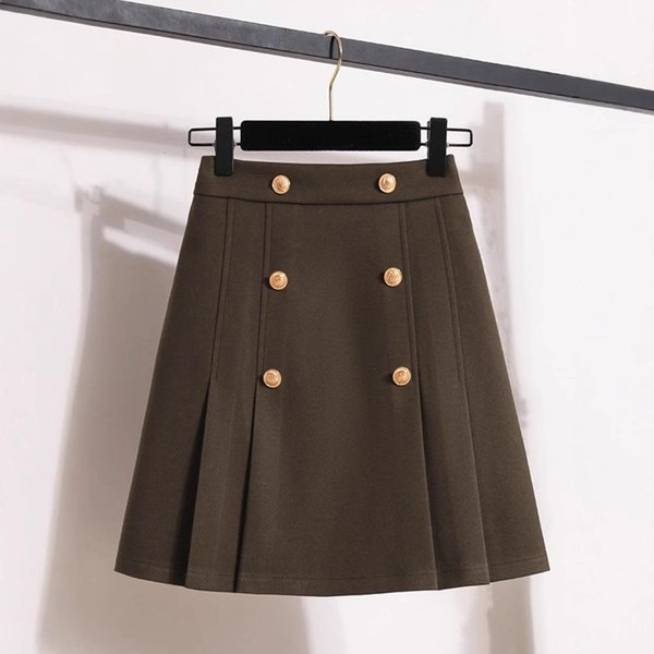 Falda Plisada De Lana PequeñA Principios De OtoñO Talla Grande Mm Gordita Cintura Alta Slim A-Line Falda De Traje Falda Corta De Media Cuerpo 2XL Black-image
