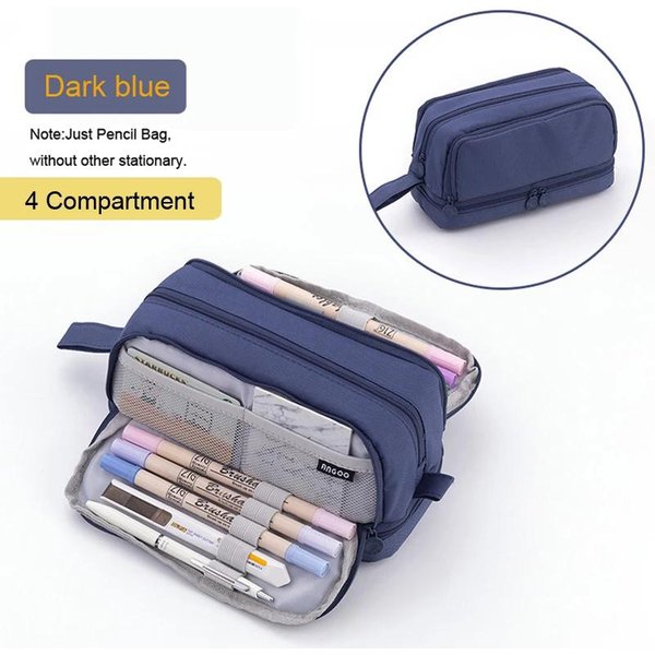 Angoo Estuche Grande De 4 Compartimentos Bolsa Para LáPices Estuches Para LáPices Para Estudiantes Escolares Bolsa De CosméTicos Organizador De PapeleríA Suministro De Oficina-image