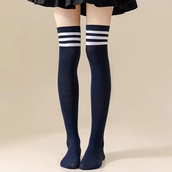 DłUgie Skarpety Do Ud Dla Kobiet Goth Urocze Kawaii Pasiaste Nad Kolano BawełNiane DłUgie Wysokie Skarpety Do Kolan One Size Black-image