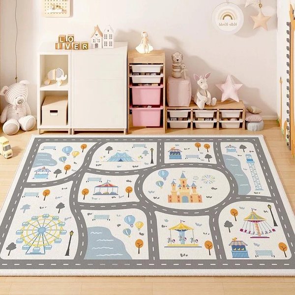 Alfombra Zona De Juego HabitacióN Infantil Sala De Estar Dormitorio Pista De Coches Infantil Alfombra Puzzle Digital Para Bebé Para Jugar Y Gatear 60*90Cm-image