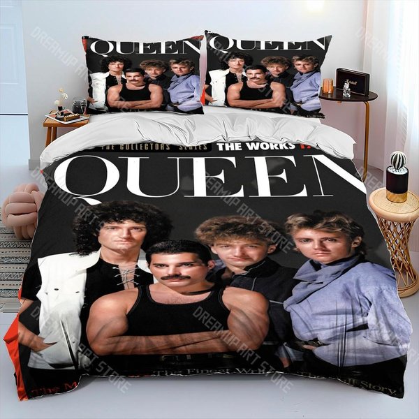 Freddie Mercury Queen-Rock-Band Zestaw PośCieli KołDra,Poszwa Na KołDrę Zestaw Do ŁóżKa Poszwa Na KołDrę Poszewka Na Poduszkę,Zestaw PośCieli Rozmiar King Queen U Queen 210X210Cm-image