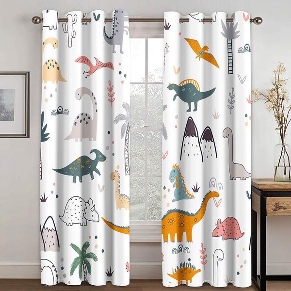 KreskóWkowe ZasłOny Z Dinozaurami Idealne Do Pokoju DziecięCego ZasłOny Okienne Do Salonu Sypialni Rolety PokóJ DziecięCy WystróJ Domu W65X60H(Cm)X2Pcs&Grommet Top-image