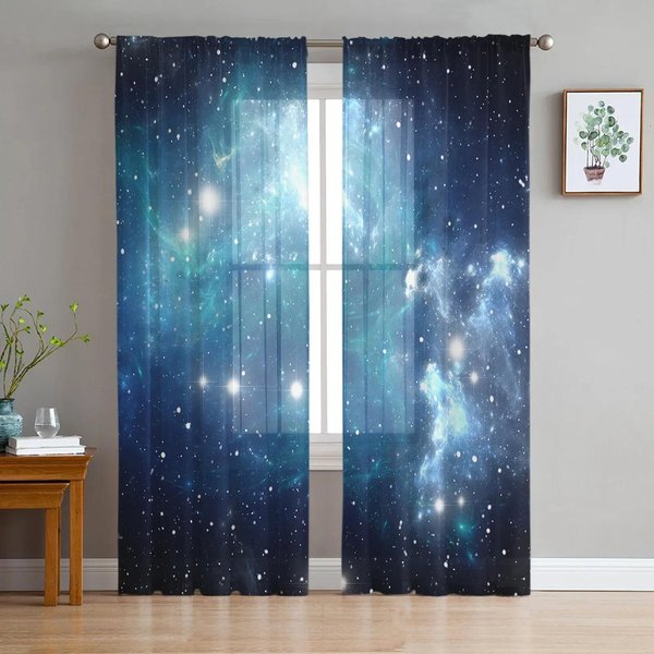 Cortinas Transparentes De Tul Y Organza Con DiseñO De Cielo Estrellado Para Sala De Estar, Cocina Y Ventanas. W135 X H115Cm X1&Grommet Top-image