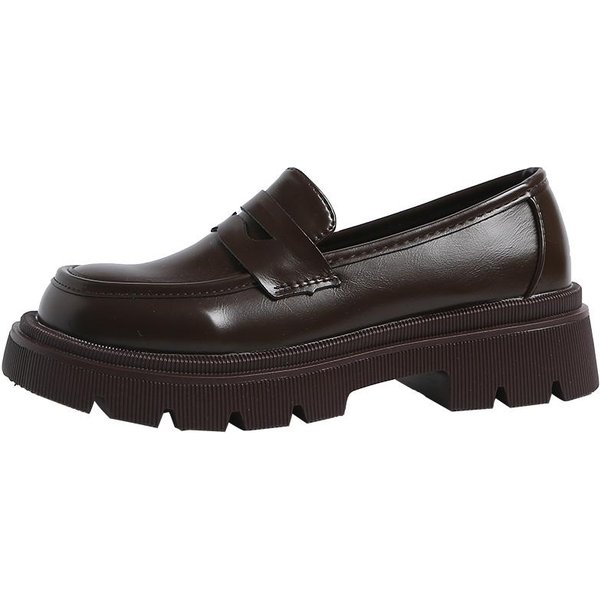 Mocasines De Bizcocho De Suela Gruesa Para Mujer Primavera Y Verano Zapatos Mary Jane Retro Franceses Nicho Estilo BritáNico Zapatos De Cuero PequeñOs Aumentados 35 MarróN-image