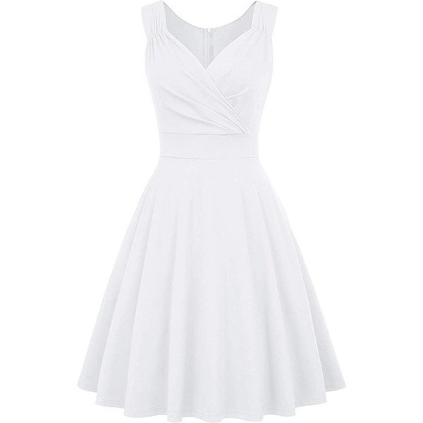 Vestido De Mujer Casual Vestidos Fluidos Cuello Redondo Vacaciones Boho Playa Vestido De Verano XL White-image