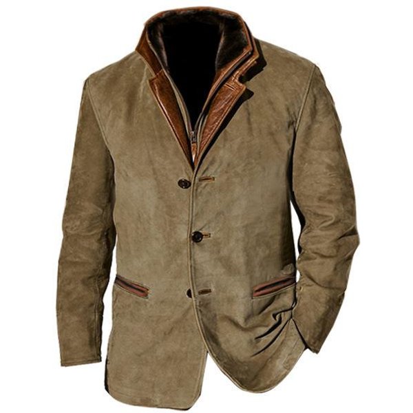 Wiosna Jesień MęSkie Kurtki Casual Retro Formalne PłAszcze MęSkie KołNierz Kontrastowe MęSkie XL Khaki-image