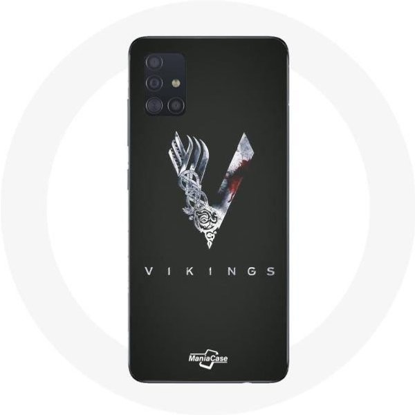 Funda Para Samsung Galaxy A51 5G Vikings Series Temporada 6 Logo V Espada Gris Fondo Negro-image