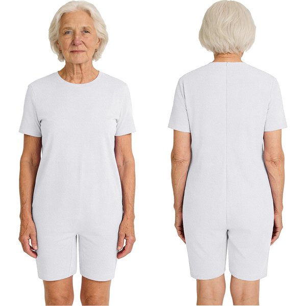S-3XL Adultos Unisex Mono Adaptativo Antidesgarro Cuello Redondo Manga Corta Parte Inferior Corta Cremallera Trasera Monos De Una Pieza Para Personas Mayores Pacientes Con Necesidades Especiales S Beige-image