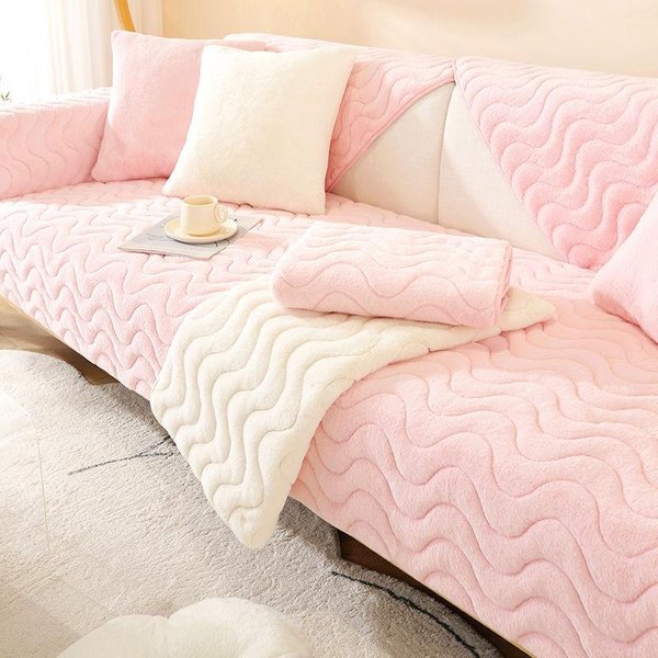 Cubresofá De Felpa De Conejo De Alta Gama Color SóLido Rayado Engrosado Antideslizante Toalla Para Sofá Sala De Estar CáLido Respaldo De Sofá Reposabrazos 70X70Cm 1Pcs-image