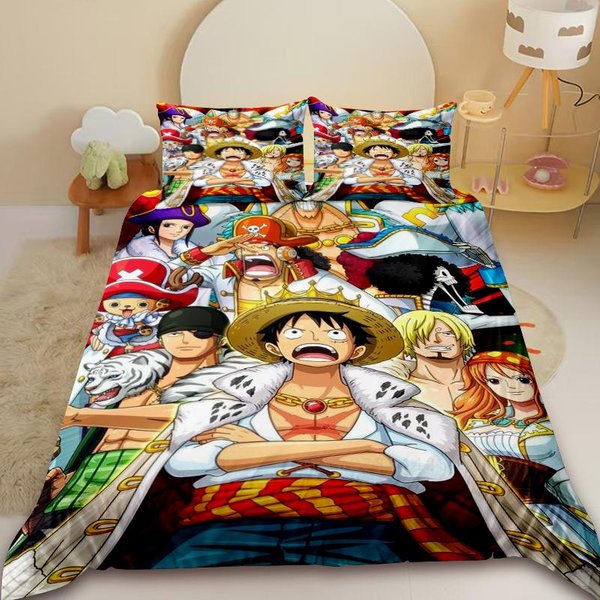 3 Piezas Anime One Piece Funda NóRdica Luffy Dibujos Animados Juego De Cama Funda De EdredóN TamañO Individual King Para DecoracióN De Dormitorio Regalos Para NiñOs EU Single 135X200Cm-image