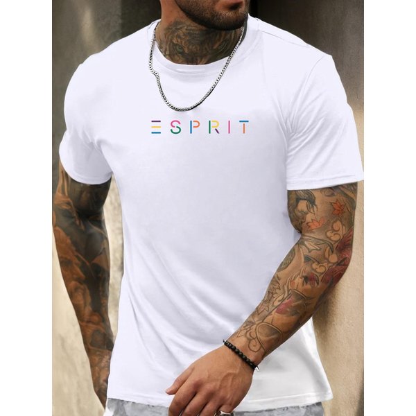 T-Shirt Z KróTkim RęKawem Esprit MęSki 100% BawełNa Koszula Z Nadrukiem Letnia OkrąGłY Dekolt OddychająCa Codzienna Moda Fajny T-Shirt M-image