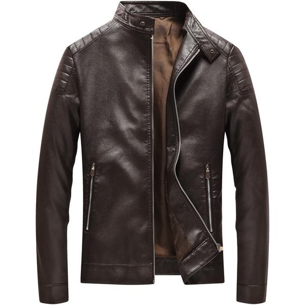 Chaqueta De Cuero PU Para Hombre Nueva Chaqueta De Cuero Para Hombre VersióN Coreana Moderna Cuello Alto Chaqueta De Cuero Para Hombre Estilo Motociclista 5XL Gray-image