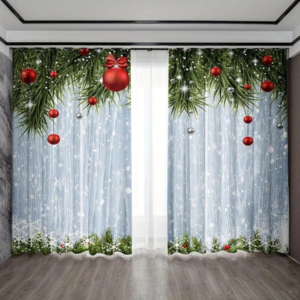 DíA De AñO Nuevo Cortina Roja Estudio Cocina Sala De Estar Bolsillo Para Barra Parte Superior Cortinas De Ventana Accesorios De Dormitorio Navidad Alto Sombreo Nuevo W55 X H120Cm X 2&Grommet Top-image