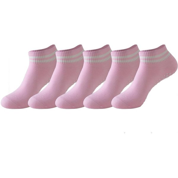 5 Pares De Calcetines Antideslizantes Para Mujer, Calcetines Antideslizantes Para Pilates Yoga Con Doble Raya, Calcetines Antideslizantes Para Entrenamiento, Ballet, Calcetines Deportivos 35-39-image