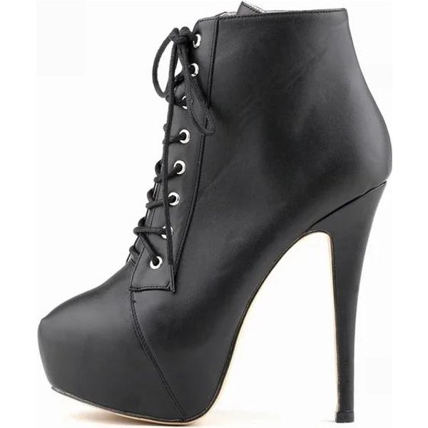 Damskie Botki Na Koturnie Jesień Zima OkrąGłY Nosek Pole Dance Seksowne Wysokie Obcasy CzółEnka Moda Zamek Sznurowane Damskie Buty DużY Rozmiar 43 Black-image