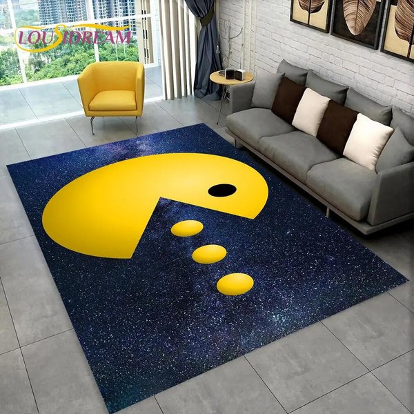 Pacman-Alfombra Retro CláSica Para Gamer, Alfombra Para El Hogar, Sala De Estar, Dormitorio Infantil, DecoracióN De Felpudo Para Sofá, Alfombra Antideslizante 60X90Cm(23X35In)-image