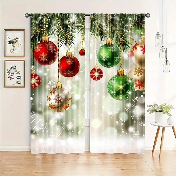 Juego De 2 Cortinas NavideñAs De Papá Noel-Estampado Digital, DiseñO De Bolsillo Para Barra, PoliéSter - Perfectas Para Sala De Estar, Cocina, Dormitorio W65X60H(Cm)X2Pcs&Grommet Top-image