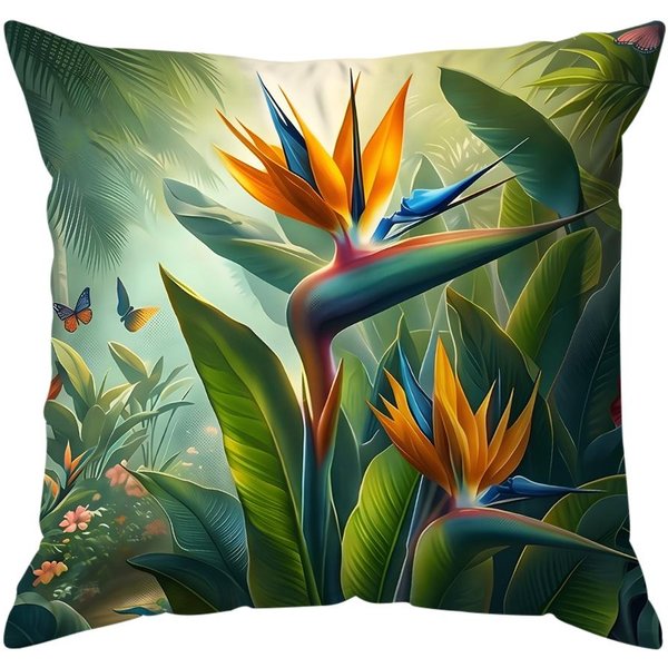 Planta Tropical Ave Del ParaíSo Cojines Florales Funda De Almohada Funda De CojíN De PoliéSter CojíN Decorativo Para El Hogar Coche Sofá 45X45Cm-image