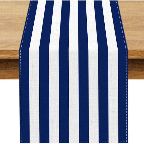 Caminero De Mesa De Lino Rayado Azul Marino DecoracióN De Mesa Para El Hogar Reutilizable Estilo Granja Cocina Mesa De Comedor DecoracióN Para Fiestas NavideñAs 150X33Cm-image