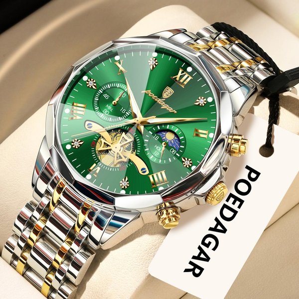 Poedagar Reloj De Lujo Original Para Hombre Impermeable Luminoso CronóGrafo Pulsera Acero Inoxidable Relojes De Cuarzo Para Hombre Reloj Black-image