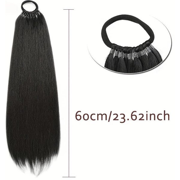 Cola De Caballo Recta De 24 Pulgadas Con Banda EláStica ExtensióN De Cola De Caballo SintéTica Envolvente Resistente Al Calor Cola De Caballo Para Mujeres #1B Black-image