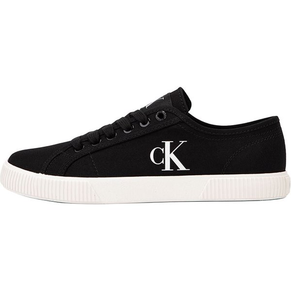 Calvin Klein OkrąGłY Nosek Sznurowane Logo Niskie Trampki PłóCienne Damskie Trampki Czarne BiałE YW01762-0GM 37 Black-image