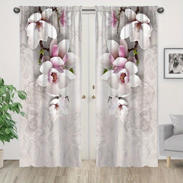 ZasłOny Z TróJwymiarowym Wzorem Kwiatowym Do Salonu Zestaw ZasłOn Z Przelotkami Do Gabinetu I Wystroju Domu W50H60(Cm)X2Pcs&Grommet Top-image