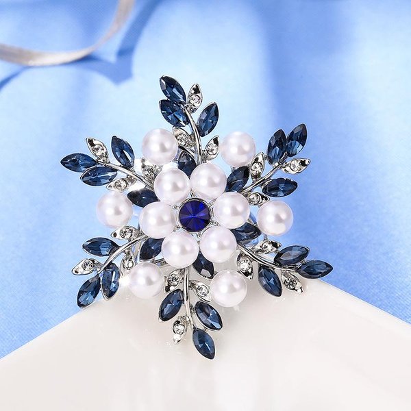 Broche De Perlas De Diamantes De ImitacióN Con Hebilla De Bufanda De Seda De Tres Anillos, Ramillete De Hojas De Cristal De Alta Gama, Accesorios De Ropa-image