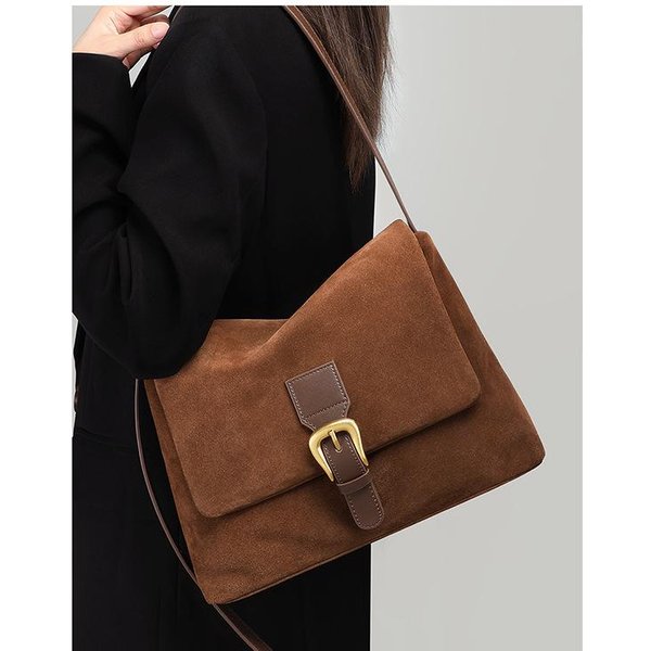 Bolso Nuevo Para Mujer Bolso Cruzado De Moda Cuero Genuino Gamuza De Alta Gama Bolso De Hombro Bolso Sobaco-image