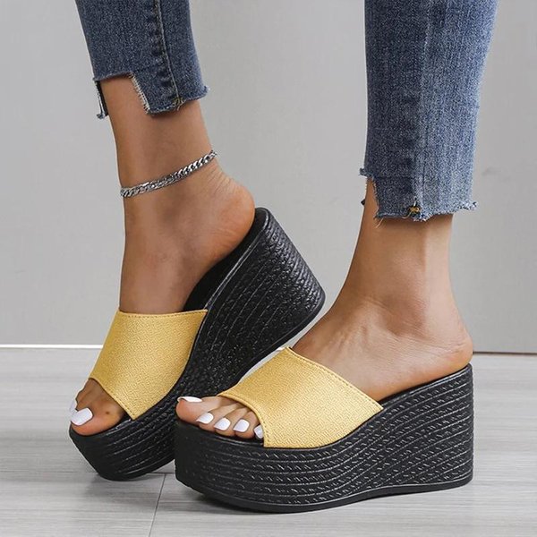 Damskie Platformy Kapcie PlażOwe Wysokie Obcasy SandałY Na Koturnie Letnie Buty Nowe Buty Damskie Grube Slajdy Seksowne CzółEnka Fad Klapki 42-image