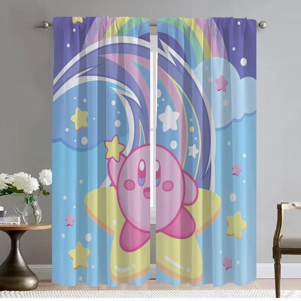 Cortinas De Kirby Para Dormitorio Cortinas Modernas Para Sala De Estar 2 Piezas Estores Separador DecoracióN De Halloween Cortina De Ventana Cocina W50Xh70Cmx2Pcs-Cl-image