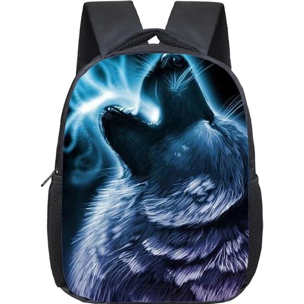 Mochila Escolar Infantil Lobo Mochilas Escolares Para NiñOs NiñAs Mochilas 3D Tigre LeóN Bolsas De GuarderíA Animales Aullando Impermeable Mini Mochila-image