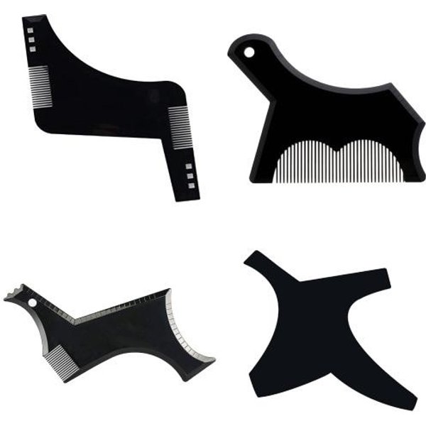 Juego De 4 Peines Moldeadores De Barba Para Hombre, Herramienta Para Alinear La Barba, Plantilla Profesional Para Modelar El Vello Facial, La Perilla Y El Bigote Negro-image