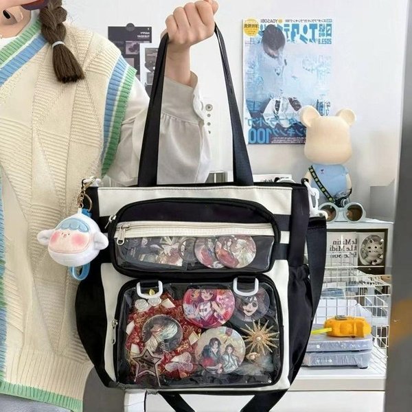 JapońSka Przezroczysta Torba Ita Torebka Kobiety Anime PrzenośNa DużA Pojemność DziewczęCa Torba Na Ramię Tote Nylonowe Torby Crossbody Itabag 32X25X11Cm Czarny-image