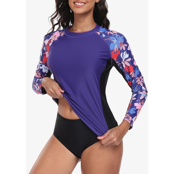 Charmleaks Damski Top Rashguard Z DłUgim RęKawem Ochrona PrzeciwsłOneczna UPF 50+ Topy PlażOwe Do PłYwania (Bez Dna) M Fioletowy-image
