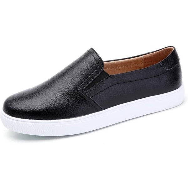 Zapatos De Mujer De Cuero Genuino De Primavera Talla Grande Planos Casuales Y VersáTiles Zapatos Individuales, Zapatos Blancos De Estudiante Mocasines De Mujer Suaves Y CóModos 38 Black-image