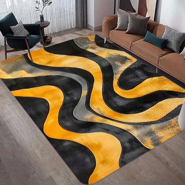 Nowoczesny Zielony Czarny Geometryczny Dywanik Obszarowy AntypośLizgowa Mata PodłOgowa Salon Sypialnia WspółCzesny Abstrakcyjny WystróJ Domu Dywan 80X120Cm-Felt-image