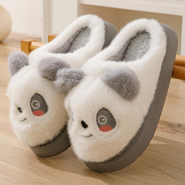 Pantuflas Para Mujer Lindas Pantuflas De Animales Panda NiñAs Oso Polar Calzado De Hogar CáLido Pantuflas De Felpa Invierno AlgodóN Femeninas 38-39 Gris-image