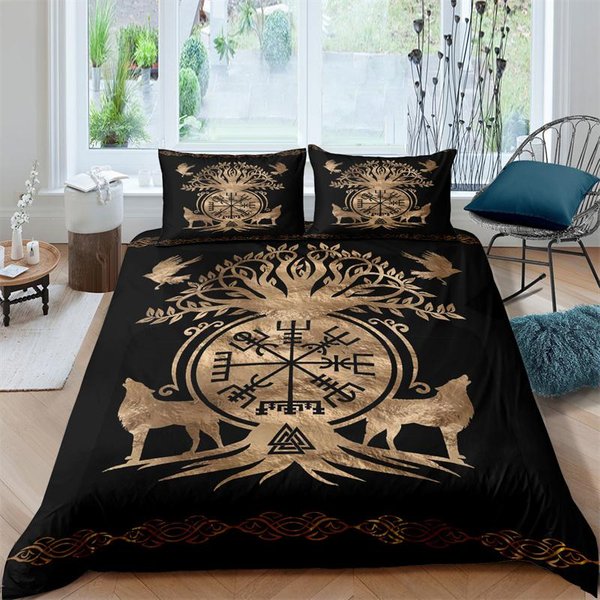 Cultura GermáNica NóRdica Vikinga Lobo Celta ColeccióN De Ropa De Cama NiñOs NiñAs TamañO Twin Queen Funda NóRdica Funda De Almohada Cama NiñOs Adulto US Twin(172X218Cm)-image