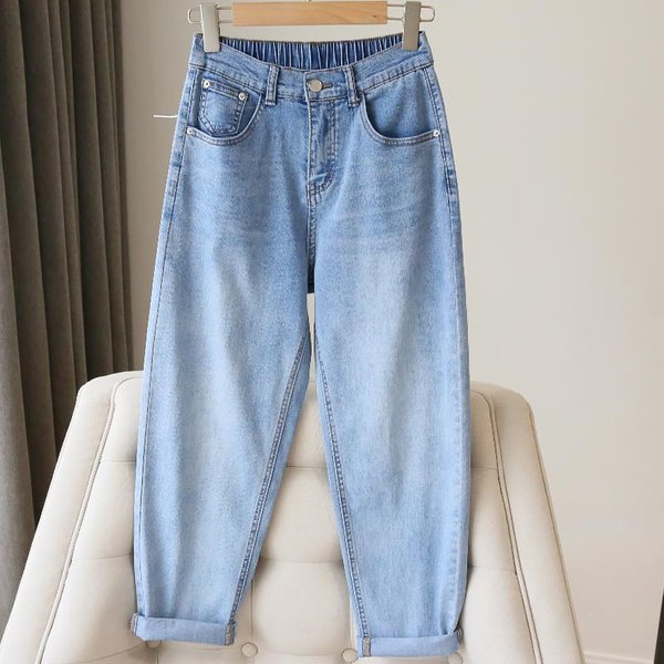 Modne Damskie Jeansy Z Wysokim Stanem Vintage Casual Denim Pants LuźNe Spodnie Haremowe Jeansy Plus Size XL Niebieski-image