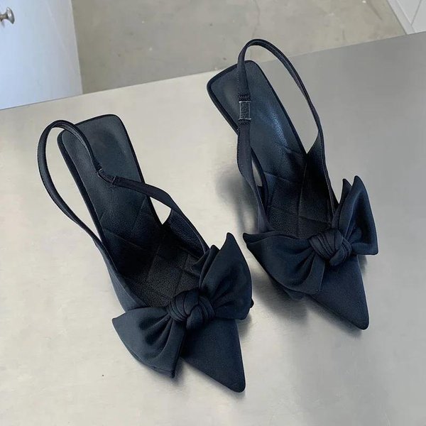 Verano Mujeres Sandalias Slingback Zapatos De TacóN Moda Lazo Puntera Puntiaguda Slip On Damas Elegantes Zapatos De Vestir 40-image