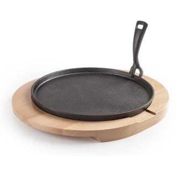Plato De Hierro Fundido - Ibili - 30 Cm - Base De Madera - Compatible InduccióN - 2 Piezas-image