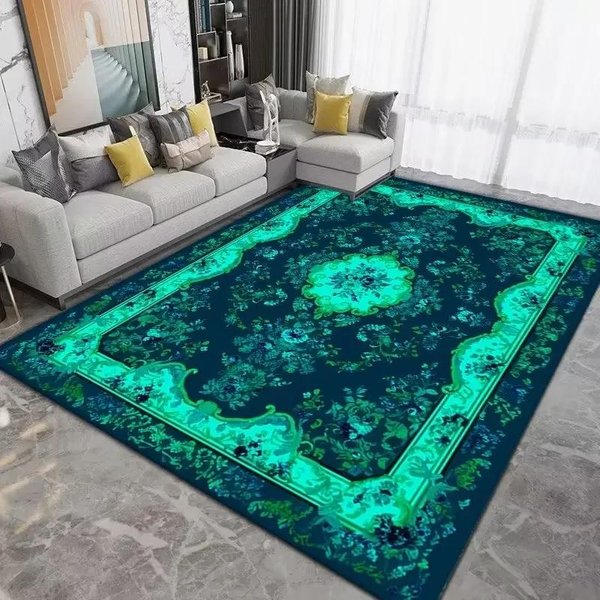 Alfombras Persas Retro De Lujo Para Sala De Estar DecoracióN Verde Alfombras De ÁRea Grande Para Dormitorio TamañO Grande Suaves Personalizables Felpudos 60*90Cm-image